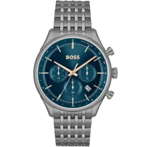1514083 hugo boss watch men blue dial metal stainless gray strap quartz battery analog chronograph gregor