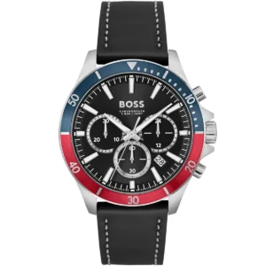 1514099 hugo boss watch men black dial leather strap quartz battery analog chronograph troper