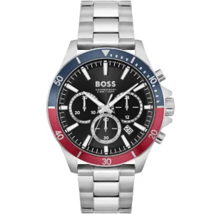 1514108 hugo boss watch men black dial metal stainless silver strap quartz battery analog chronograph troper