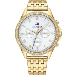 1782142 tommy hilfiger watch women crystals white dial metal stainless steel gold strap quartz battery analog ari