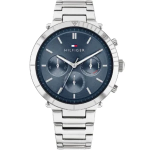 1782349 tommy hilfiger watch women blue dial metal stainless steel silver strap quartz battery analog emery