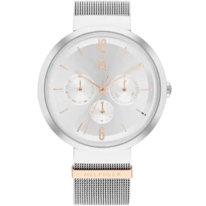 1782537 tommy hilfiger watch women silver dial mesh metal stainless steel strap quartz battery analog lidia