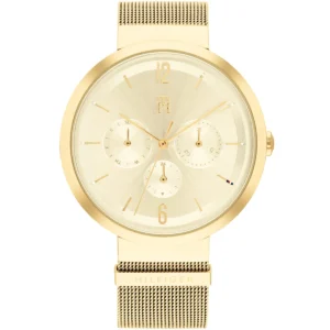 1782539 tommy hilfiger watch women gold dial mesh metal stainless steel golden strap quartz battery analog lidia