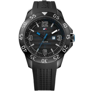 1790983 tommy hilfiger watch 5atm water resist men black dial rubber strap quartz battery analog three hand cole