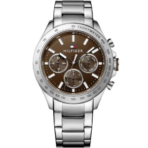 1791229 tommy hilfiger watch men brown dial metal stainless steel silver strap quartz battery analog hudson