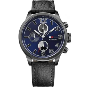 1791241 tommy hilfiger watch 5atm water resistant men blue dial leather black strap quartz battery analog jackson