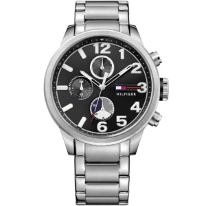 1791243 tommy hilfiger watch 5atm water resistant men black dial metal stainless steel silver strap quartz battery analog jackson