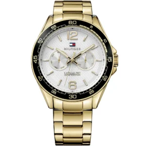 1791365 tommy hilfiger watch 5atm 165 feet water resistant men white dial metal stainless steel gold strap quartz battery analog three hand erik