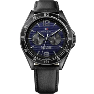 1791368 tommy hilfiger watch 5atm 165 feet water resistant men blue dial leather black strap quartz battery analog three hand erik