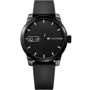 1791382 tommy hilfiger watch men black dial rubber strap quartz battery analog denim