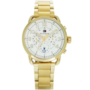 1791455 tommy hilfiger watch men white dial metal stainless steel gold strap quartz battery analog briggs