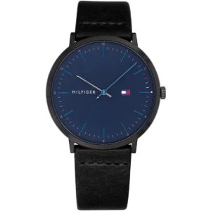 1791462 tommy hilfiger watch men blue dial leather black strap quartz battery analog three hand james