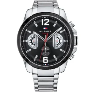 1791472 tommy hilfiger watch 5atm water resistant men black dial metal stainless steel silver strap quartz battery analog decker