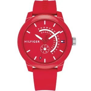 1791480 tommy hilfiger watch men red dial rubber strap quartz battery analog three hand denim