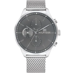 1791484 tommy hilfiger watch men gray dial mesh metal stainless steel silver strap quartz battery analog chase