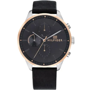 1791488 tommy hilfiger watch men black dial leather strap quartz battery analog chase