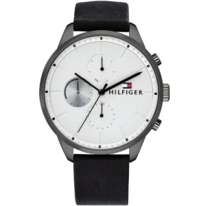 1791489 tommy hilfiger watch men white dial leather black strap quartz battery analog chase