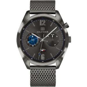 1791546 tommy hilfiger watch 1985 men black dial gunmetal metal stainless steel gray strap quartz battery analog three hand deacan