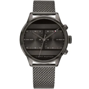 1791597 tommy hilfiger watch men gray dial gunmetal mesh metal stainless steel strap quartz battery analog three hand icon
