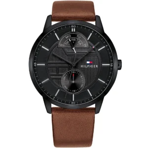 1791604 tommy hilfiger watch men black dial leather brown strap quartz battery analog three hand hunter