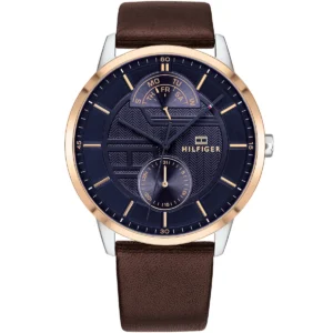 1791605 tommy hilfiger watch men blue dial leather brown strap quartz battery analog three hand hunter