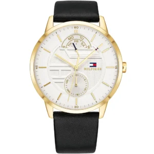 1791606 tommy hilfiger watch men white dial leather black strap quartz battery analog three hand hunter