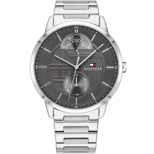1791608 tommy hilfiger watch men gray dial metal stainless steel silver strap quartz battery analog three hand hunter