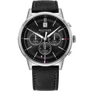 1791630 tommy hilfiger watch established in 1985 dual time men dial leather black strap quartz battery analog kyle