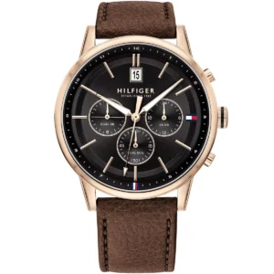 1791631 tommy hilfiger watch established in 1985 dual time men black dial leather brown strap quartz battery analog kyle