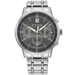 1791632 tommy hilfiger watch established in 1985 dual time men gray dial metal stainless steel silver strap quartz battery analog kyle