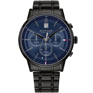 1791633 tommy hilfiger watch established in 1985 dual time men blue dial metal stainless steel black strap quartz battery analog kyle