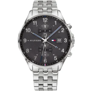 1791707 tommy hilfiger watch men black dial metal stainless steel silver strap quartz battery analog chronograph west