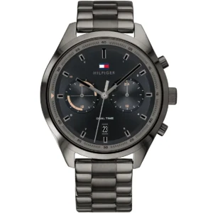 1791727 tommy hilfiger watch men dual time black dial metal stainless steel gray strap quartz battery analog bennett