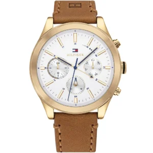 1791742 tommy hilfiger watch men white dial leather brown strap quartz battery analog ashton