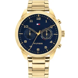 1791783 tommy hilfiger watch dual time men blue dial metal stainless steel gold strap quartz battery analog patrick