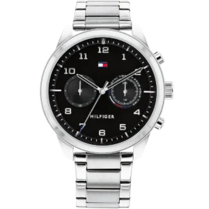 1791784 tommy hilfiger watch dual time men black dial metal stainless steel silver strap quartz battery analog patrick