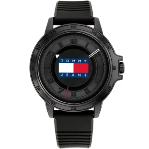 1792032 tommy hilfiger watch jeans men black dial rubber strap quartz battery analog three hand houston