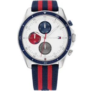 1792035 tommy hilfiger watch men silver dial textile blue strap quartz battery analog parker
