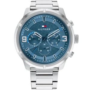 1792077 tommy hilfiger watch men blue dial metal stainless steel silver strap quartz battery analog wild