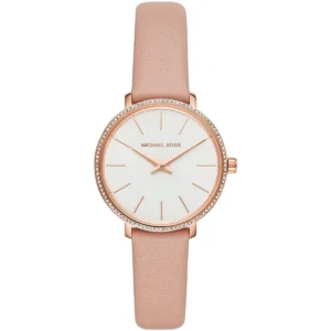 Mk2803 michael kors watch women crystals white dial leather pink strap quartz battery analog three hand pyper
