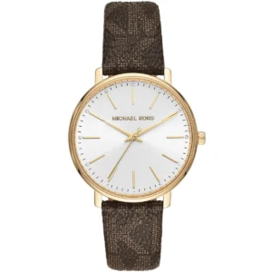 Mk2857 michael kors watch women white dial leather brown strap quartz battery analog three hand pyper