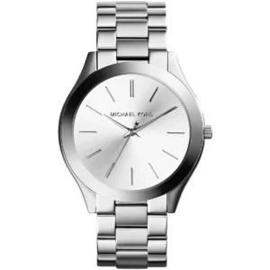 Mk3178 michael kors watch women silver dial metal stainless steel strap quartz battery analog three hand slim runway