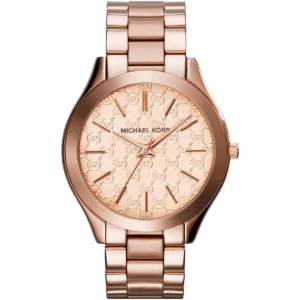 Mk3336 michael kors watch women rose gold dial metal stainless steel strap quartz battery analog three hand runway slim
