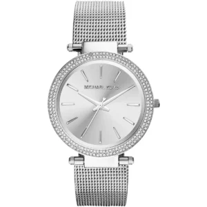 Mk3367 michael kors watch women silver dial metal stainless steel mesh strap quartz battery analog three hand darci