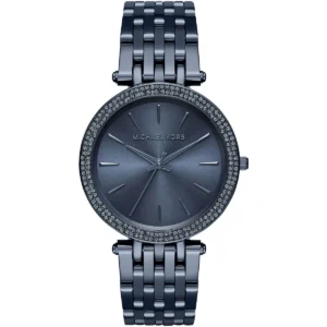Mk3417 michael kors watch women crystals blue dial metal stainless steel strap quartz battery analog three hand darci