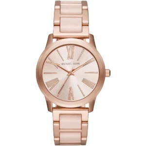 Mk3595 michael kors watch women rose gold dial multi pink strap quartz battery analog three hand hartman