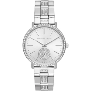 Mk3600 michael kors watch women crystals silver dial metal stainless steel strap quartz battery analog three hand jaryn mid