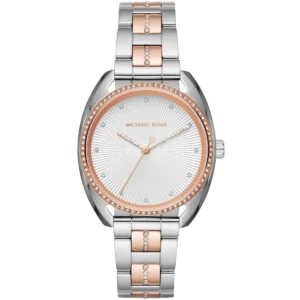 Mk3676 michael kors watch women crystals white dial metal stainless steel silver rose gold two tone strap quartz battery analog three hand libby