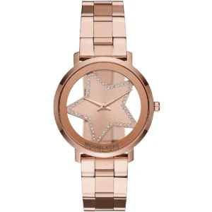 Mk3816 michael kors watch women star rose gold dial metal stainless steel strap quartz battery analog three hand jaryn