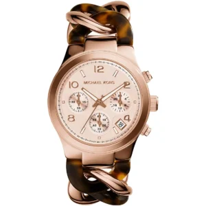 Mk4269 michael kors watch women rose gold dial multi brown strap quartz battery analog chronograph runway twist